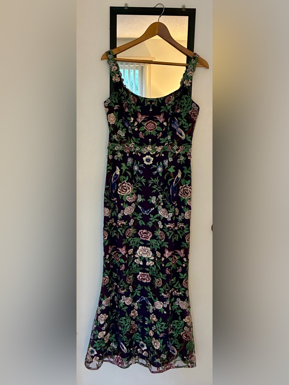 Floral Embroidered Maxi Dress - Black with Green Accents
